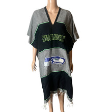 Load image into Gallery viewer, Seattle Seahawks Poncho Caftan Dress Fringe NFL Team Logo Black Gray Womens