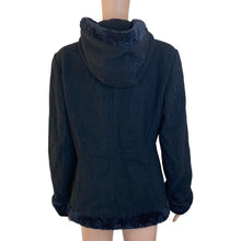 Load image into Gallery viewer, Vintage Espirit Coat Wool Women&#39;s Medium Black Embroidered Hooded