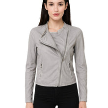 Load image into Gallery viewer, A|X Armani Exchange Moto Jacket Womens Small Gray Faux Suede Asymmetrical Zip Lightweight