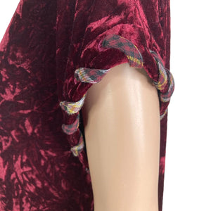 Mystree Dress Womens Small Burgundy Crushed Velvet Velour Lace Up Short Sleeve