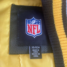 Load image into Gallery viewer, Pittsburgh Steelers G-III NFL Faux Leather Varsity Bomber Jacket XS Black Gold