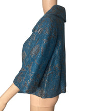 Load image into Gallery viewer, CAbi Lisboa Topper Jacket Womens XS Teal Silver Jacquard Wool Blend Cape #168