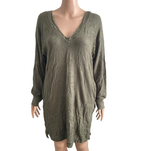 Socialite Knit Sweater Dress Womens XS Olive Green Vneck