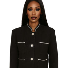 Load image into Gallery viewer, Avec Les Filles Tweed Bouclé Blazer Jacket Womens X Large Black Gold Trim New