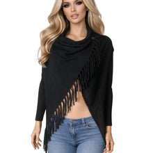 Load image into Gallery viewer, Elan Black Fringe Wrap Shawl Cardigan Sweater XS