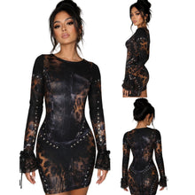 Load image into Gallery viewer, Murci Leopard Mesh Corset Print Mini Dress Studded Bow Sleeve Bodycon US 2 New