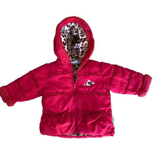 Bon BeBe Jacket Toddler Girls 2T Coat Red Leopard Lining Full Zip