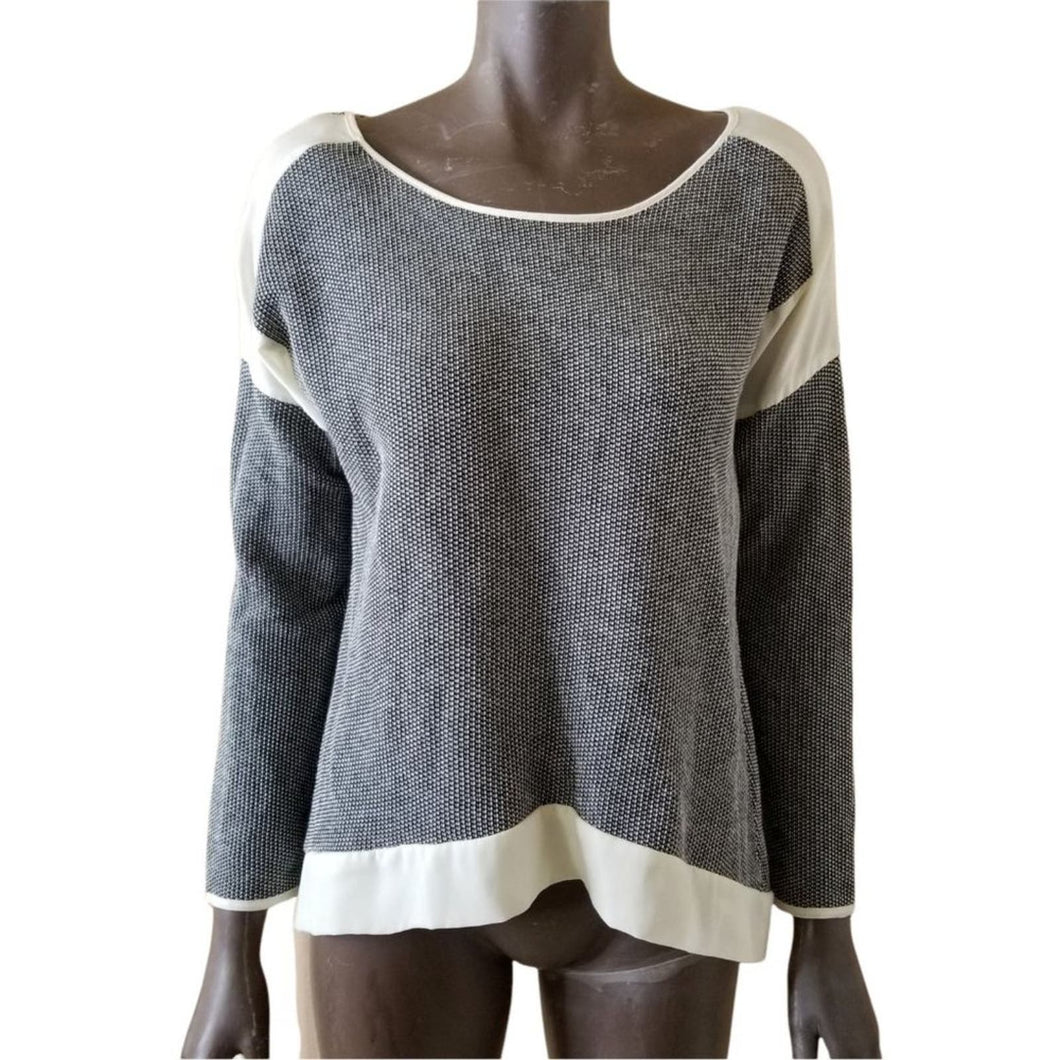 Paper Crane Sweater Womens Medium Black Ivory Knit 3/4 Sleeve Pullover