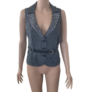 Candies Vest Womens Juniors Size 13 Gray Studded Sleeveless New