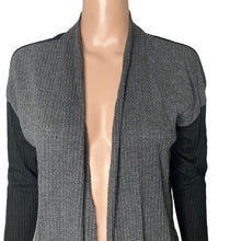 Load image into Gallery viewer, Bobeau Cardigan Open Front Womens XS Charcoal Black Ribbed Waffle Knit Two Toned