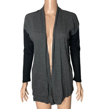 Load image into Gallery viewer, Bobeau Cardigan Open Front Womens XS Charcoal Black Ribbed Waffle Knit Two Toned