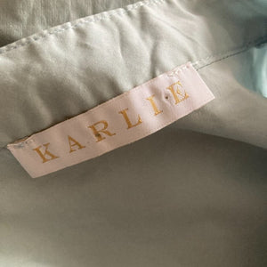 Karlie Clothing Poplin Blouse Womens Medium Sage Green Puff Shoulders