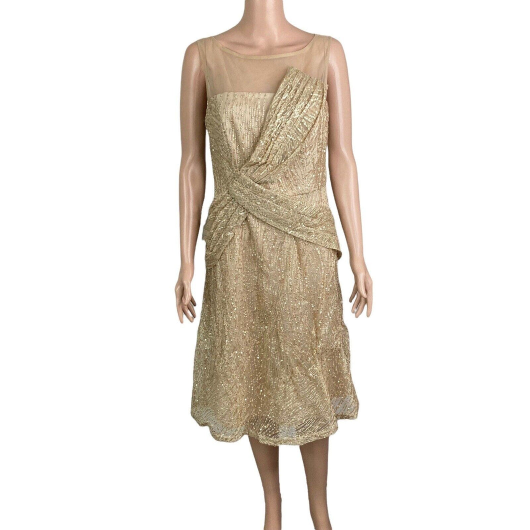 JS Collection Faith Dress Womens Size 8 Knee Length A Line Gold Sequins Champagne