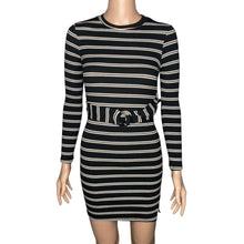 Load image into Gallery viewer, Topshop Dress Womens 4 Petite Black Brown White Striped Form Fitting Belted