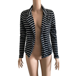 Olivia Moon Jacket Womens Small Open Front Black And White Striped Stretch