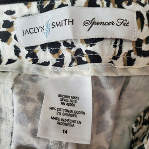 Jaclyn Smith Pants Womens 14 Spencer Fit Black White Leopard Print New