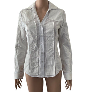 Identity Club Shirt Womens Medium White Button Front Long Sleeve New