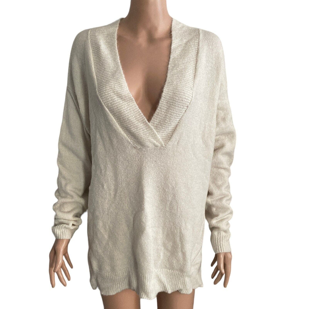 Halogen Sweater Womens XL Beige Oatmeal Oversized VNeck Pullover New