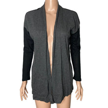 Load image into Gallery viewer, Bobeau Cardigan Open Front Womens XS Charcoal Black Ribbed Waffle Knit Two Toned