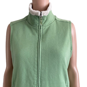 LL Bean Vest Womens Medium Green White Fleece Lined Sleeveless