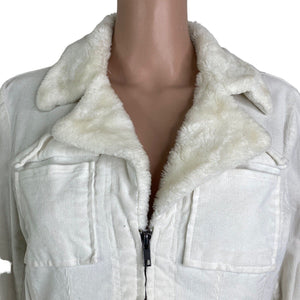 Outer Edge Jacket Womens Size XL White Corduroy Faux Fur Collar