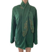 Load image into Gallery viewer, Bob Mackie Jacket Womens Large Green Fleece Wearable Art Embroidered Scarf