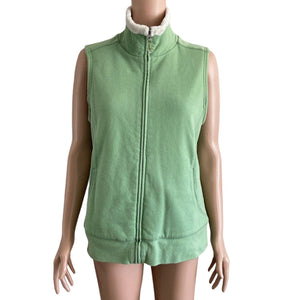 LL Bean Vest Womens Medium Green White Fleece Lined Sleeveless