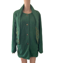 Load image into Gallery viewer, Bob Mackie Jacket Womens Large Green Fleece Wearable Art Embroidered Scarf