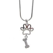 Load image into Gallery viewer, Crystal Dog Paw and Bone Pendant Necklace