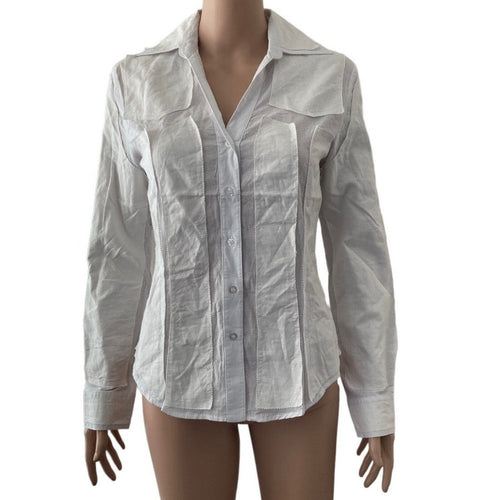 Identity Club Shirt Womens Medium White Button Front Long Sleeve New