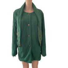 Load image into Gallery viewer, Bob Mackie Jacket Womens Large Green Fleece Wearable Art Embroidered Scarf
