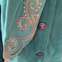 Load image into Gallery viewer, Bob Mackie Jacket Womens Large Green Fleece Wearable Art Embroidered Scarf