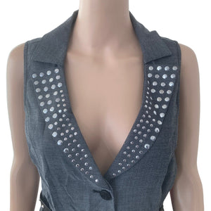 Candies Vest Womens Juniors Size 13 Gray Studded Sleeveless New