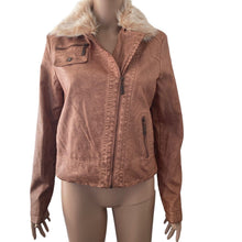 Load image into Gallery viewer, JouJou Jacket Womens Medium Brown Faux Fur Collar Zippers Faux Leather