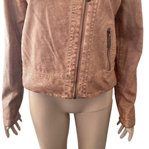 JouJou Jacket Womens Medium Brown Faux Fur Collar Zippers Faux Leather
