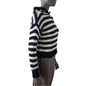 FOREVER 21 Hooded Sweater Juniors 13/14 Black White Striped New