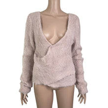 Load image into Gallery viewer, Alya Sweater Womens Large Pink Eyelash Surplice Pullover Stretch