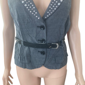 Candies Vest Womens Juniors Size 13 Gray Studded Sleeveless New