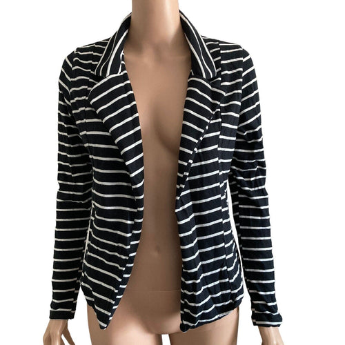 Olivia Moon Jacket Womens Small Open Front Black And White Striped Stretch