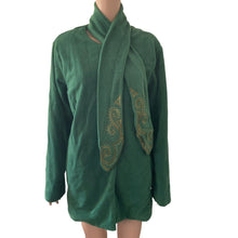 Load image into Gallery viewer, Bob Mackie Jacket Womens Large Green Fleece Wearable Art Embroidered Scarf