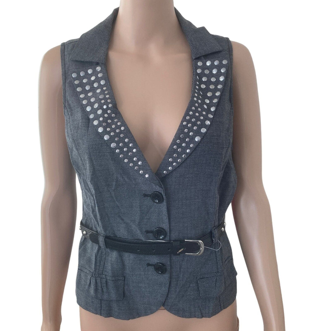 Candies Vest Womens Juniors Size 13 Gray Studded Sleeveless New