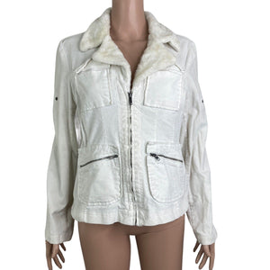 Outer Edge Jacket Womens Size XL White Corduroy Faux Fur Collar