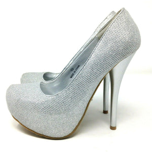 DBDK Womens Silver Glitter Stiletto Heels Size 5.5