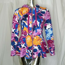 Load image into Gallery viewer, QVC Hoodie Multicolored Floral Full Zip Peplum Womens Size Medium