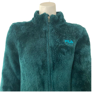 Fila Sport Jacket Fleece Sherpa Green Blue Women’s Full Zip Front