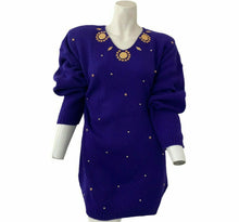 Load image into Gallery viewer, Vintage 80s Boos Sweater Purple One Size Womens gold tone Gems