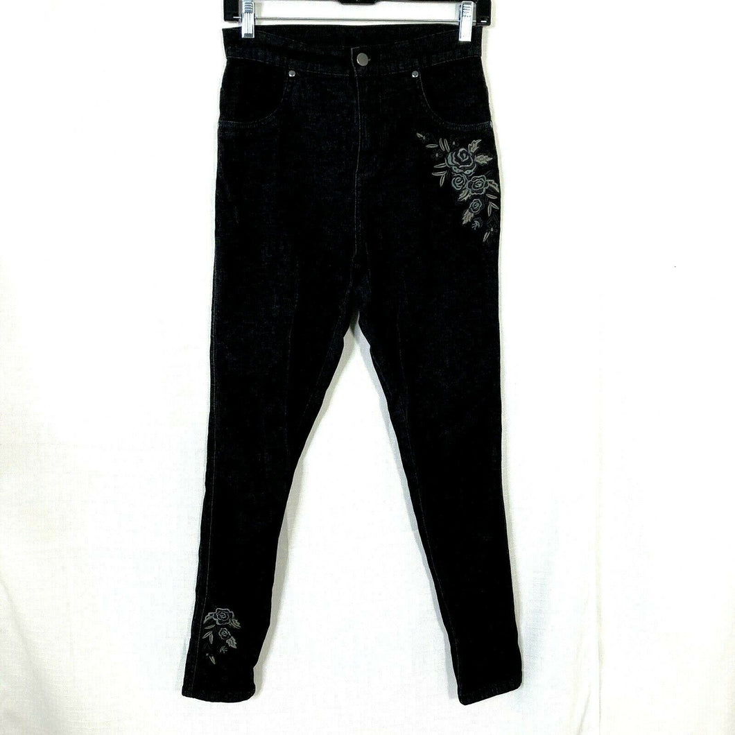 Nordstrom Womens Dark Wash Denim Floral Embroidered Stretch Denim Jeans Small