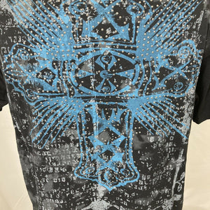 Redemption Beaded  t-shirt couture adult size L black blue cross wings studded
