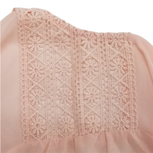 Load image into Gallery viewer, Socialite Blouse Womens Pink Crochet Trim Semi-Sheer Smocked Cuffs/Hem Large NEW