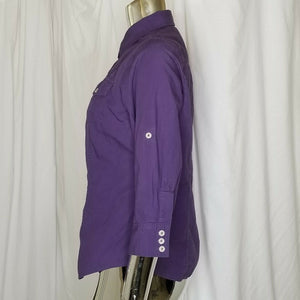 Van Heusen Womens Purple Point Collar Roll-Tab Long Sleeve Button-Up Shirt M